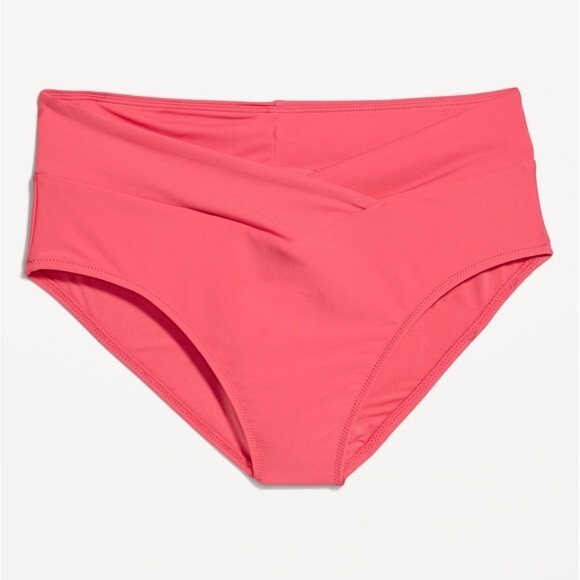 NWT Old Navy Cross-Front High-Waisted Bikini Swim Bottoms Coral Pink XS 0/2 - Picture 9 of 9